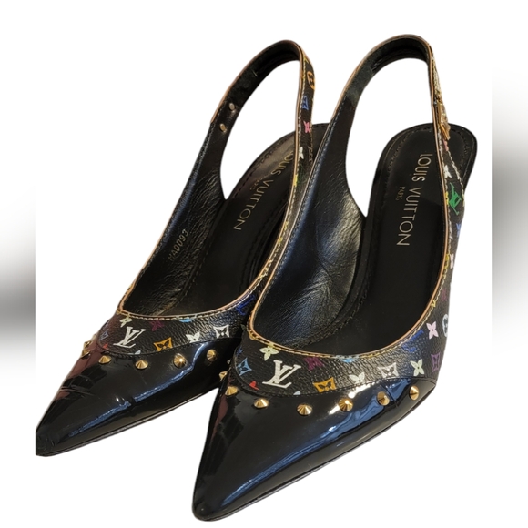 LOUIS VUITTON Murakami Monogram Studded Sling Back Pump Shoes SZ 39 - US size 9 - Picture 2 of 9